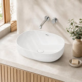 Lukka Ellips Oval Above Counter Ceramic Basin with Overflow 490/610mm - Gloss/Matt White