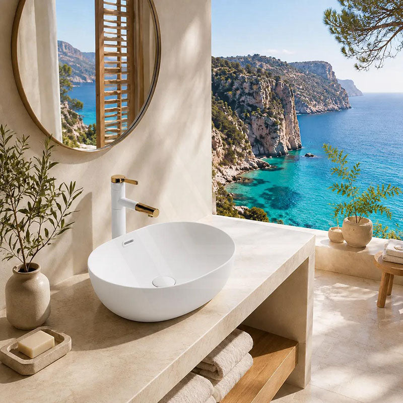 Lukka Ellips Oval Above Counter Ceramic Basin with Overflow 490/610mm - Gloss/Matt White