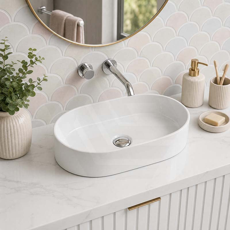 Lukka Ellips Oval Above Counter Ceramic Basin 525x300x110mm Variant Colour Available