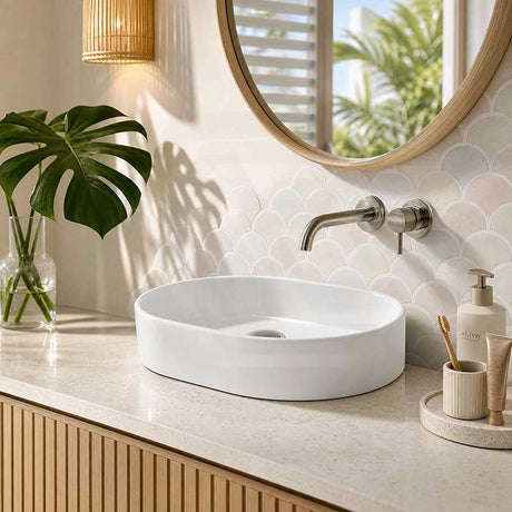 Lukka Ellips Oval Above Counter Ceramic Basin 525x300x110mm Variant Colour Available