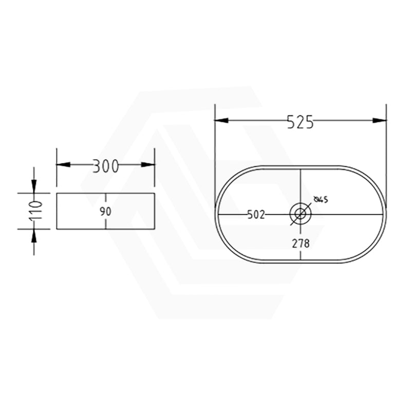 Lukka Ellips 525x300x110mm Oval Above Counter Ceramic Basin Variant Colour Available