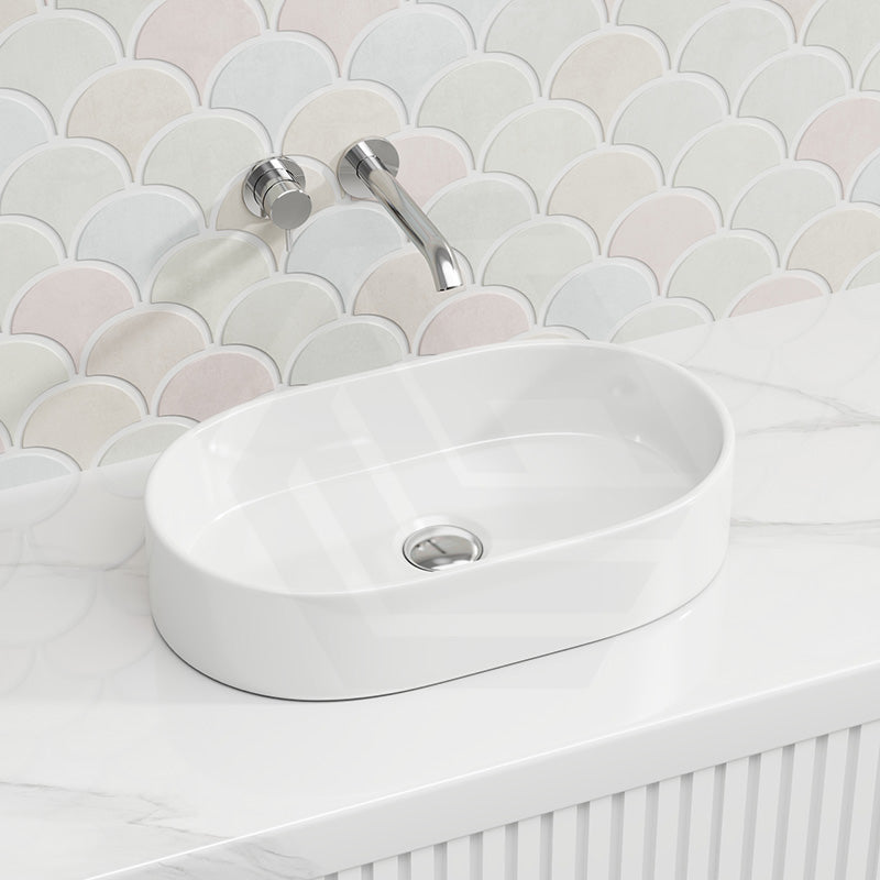 Lukka Ellips Oval Above Counter Ceramic Basin 525x300x110mm Variant Colour Available