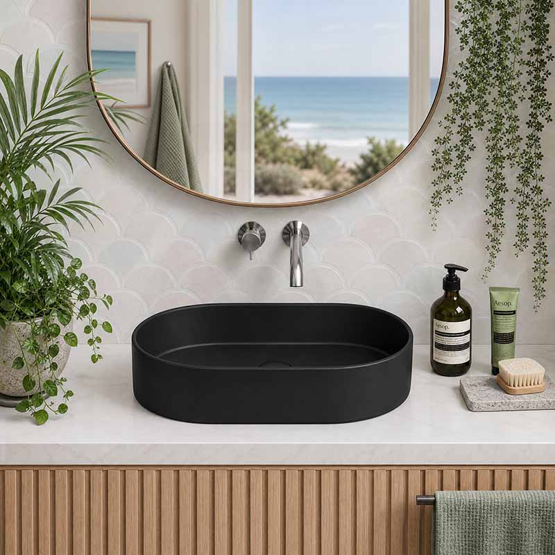 Lukka Ellips Oval Above Counter Ceramic Basin 525x300x110mm Variant Colour Available