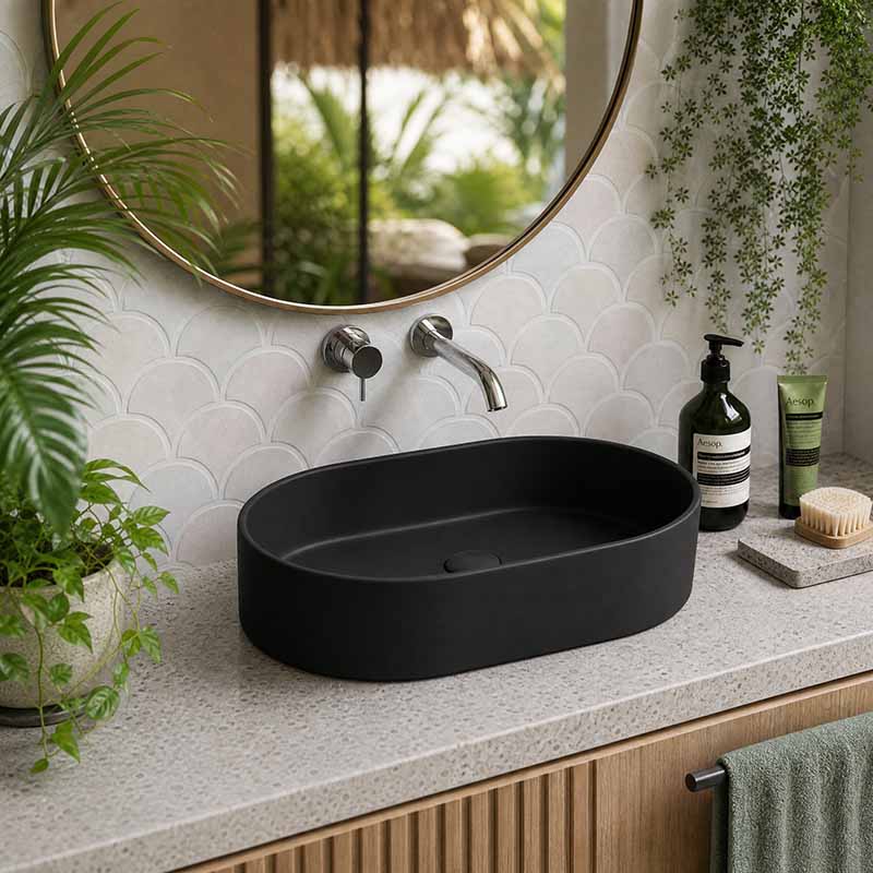 Lukka Ellips Oval Above Counter Ceramic Basin 525x300x110mm Variant Colour Available