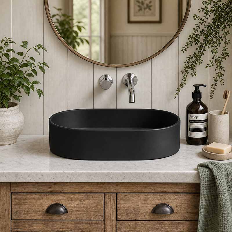 Lukka Ellips Oval Above Counter Ceramic Basin 525x300x110mm Variant Colour Available