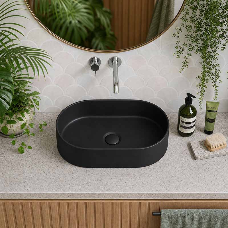 Lukka Ellips Oval Above Counter Ceramic Basin 525x300x110mm Variant Colour Available