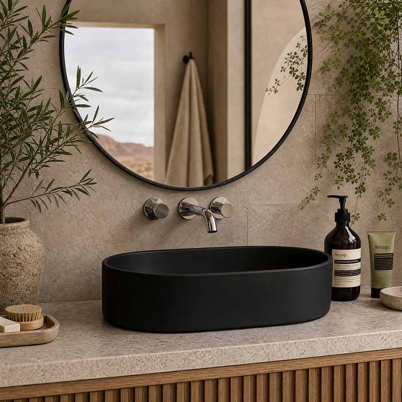 Lukka Ellips Oval Above Counter Ceramic Basin 525x300x110mm Variant Colour Available