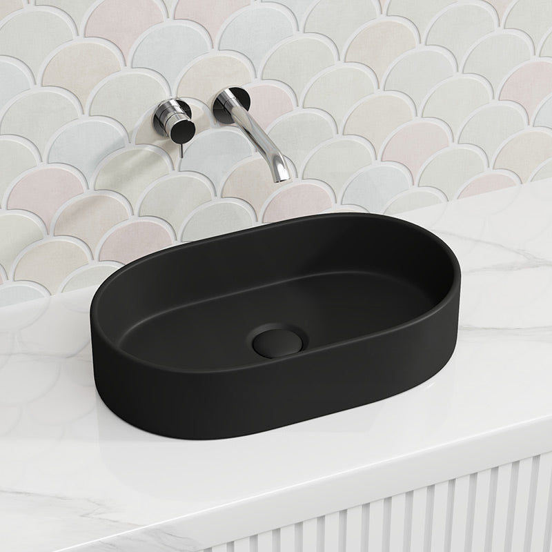 Lukka Ellips Oval Above Counter Ceramic Basin 525x300x110mm Variant Colour Available