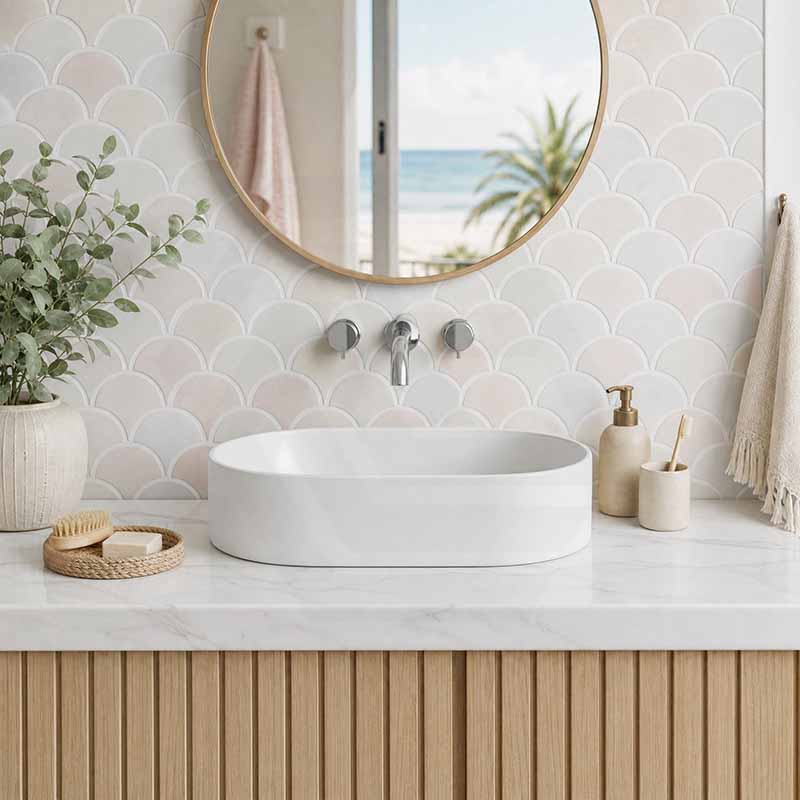 Lukka Ellips Oval Above Counter Ceramic Basin 525x300x110mm Variant Colour Available