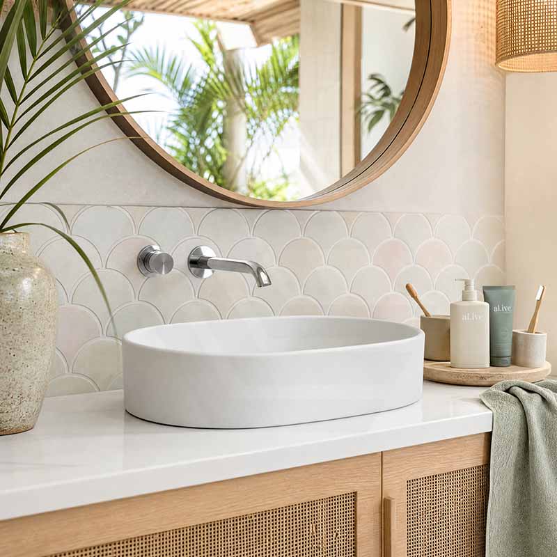 Lukka Ellips Oval Above Counter Ceramic Basin 525x300x110mm Variant Colour Available