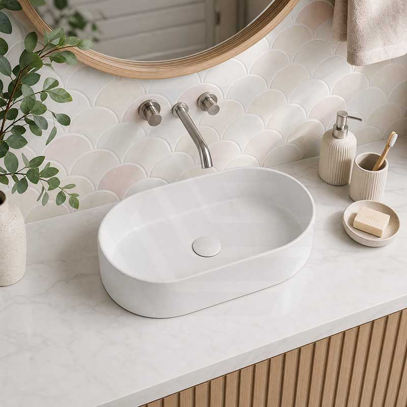 Lukka Ellips Oval Above Counter Ceramic Basin 525x300x110mm Variant Colour Available