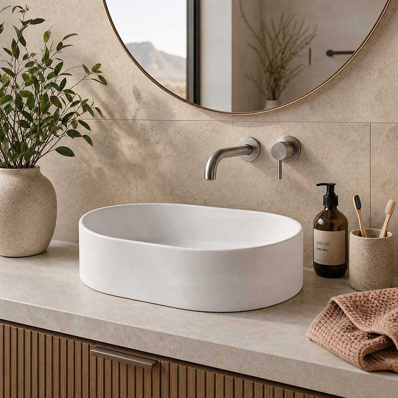 Lukka Ellips Oval Above Counter Ceramic Basin 525x300x110mm Variant Colour Available