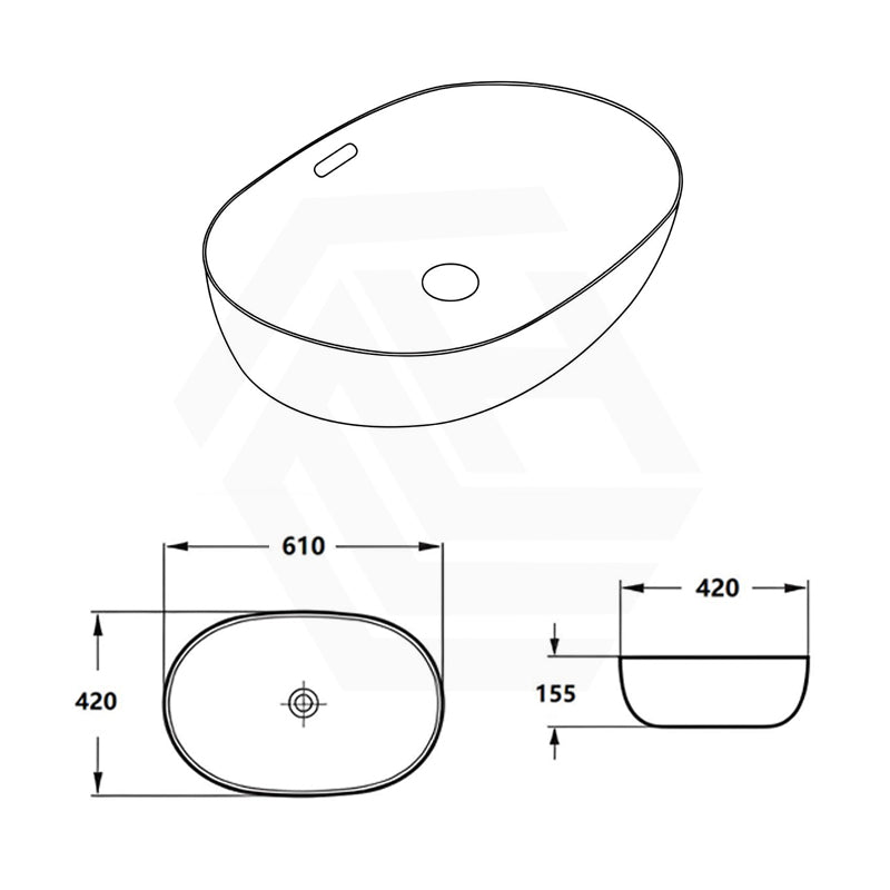Lukka Ellips Oval Above Counter Ceramic Basin with Overflow 490/610mm - Gloss/Matt White