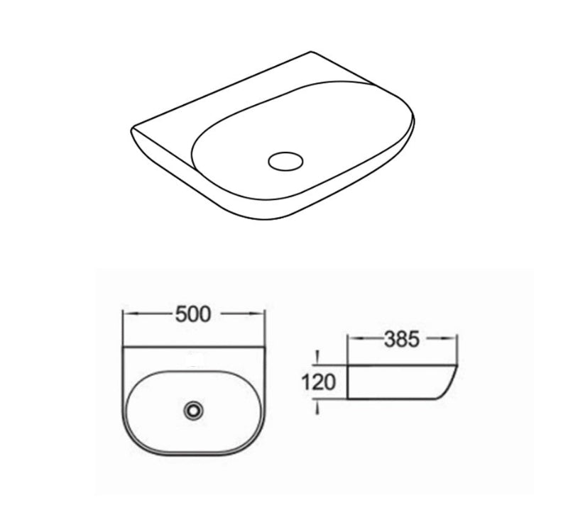Lukka Ellips Ceramic Wall Hung Basin Tap Hole Available  500x385x120mm - Gloss White