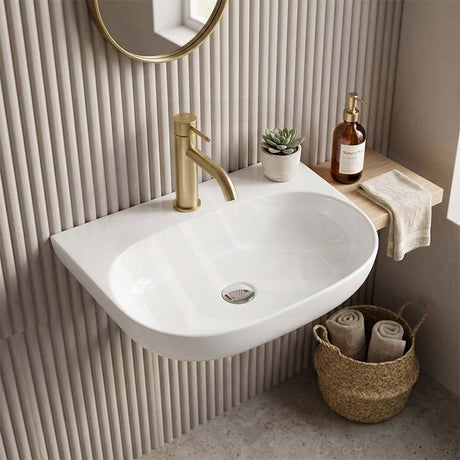 Lukka Ellips Ceramic Wall Hung Basin Tap Hole Available  500x385x120mm - Gloss White