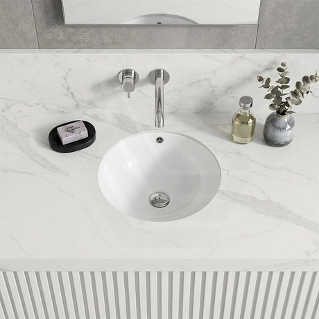 Lukka Round Ceramic Under Counter Basin with Overflow 340x340x200mm - Gloss White