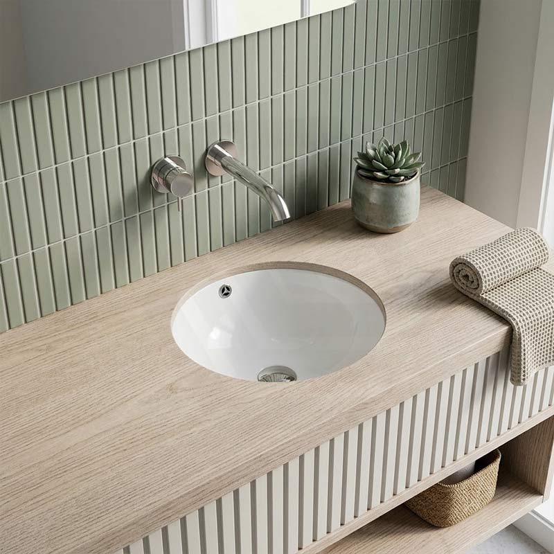 Lukka Round Ceramic Under Counter Basin with Overflow 340x340x200mm - Gloss White