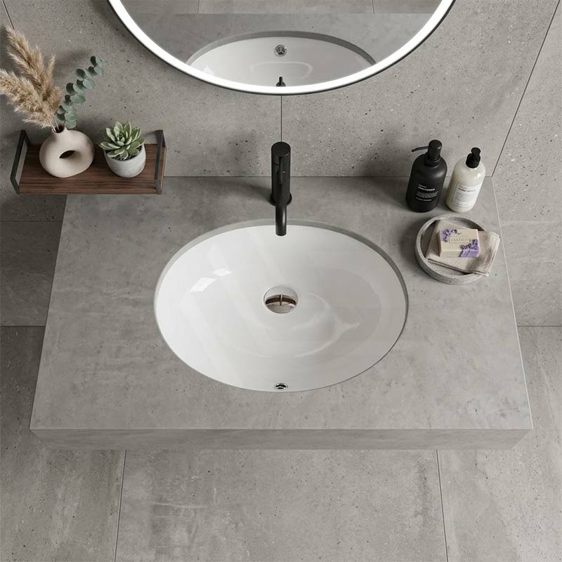 Lukka Oval Under Mount Ceramic Basin with Overflow 460x393x200mm - Gloss White