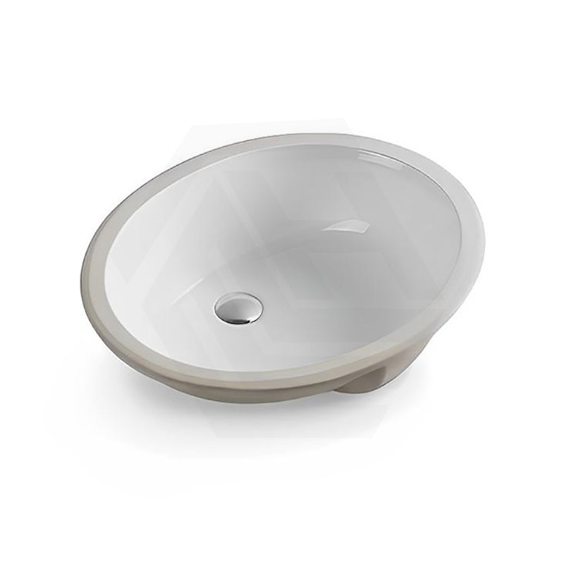 Lukka Oval Under Mount Ceramic Basin with Overflow 460x393x200mm - Gloss White