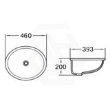 Lukka 460x393x200mm Oval Under Mount Gloss White Ceramic Basin with Overflow