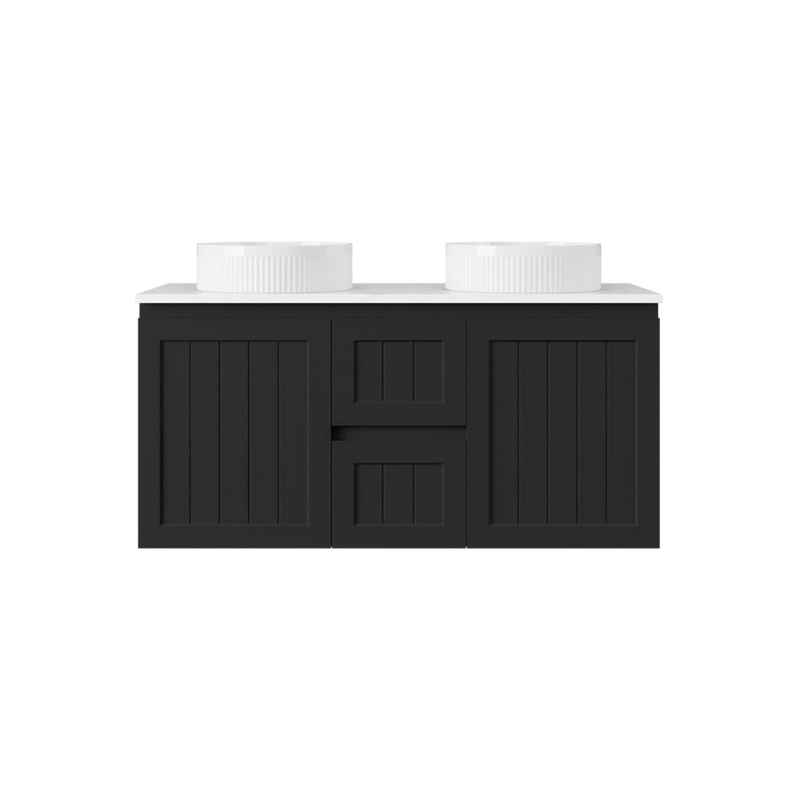 600-1500mm Lukka Archill Federation Wall Hung Vanity PVC Board Matt White/Black Linear Surface