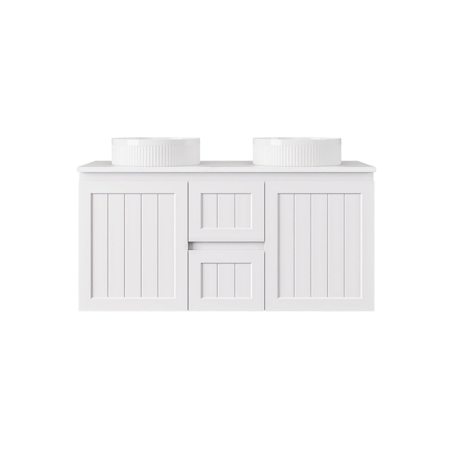 600-1500mm Lukka Archill Federation Wall Hung Vanity PVC Board Matt White/Black Linear Surface