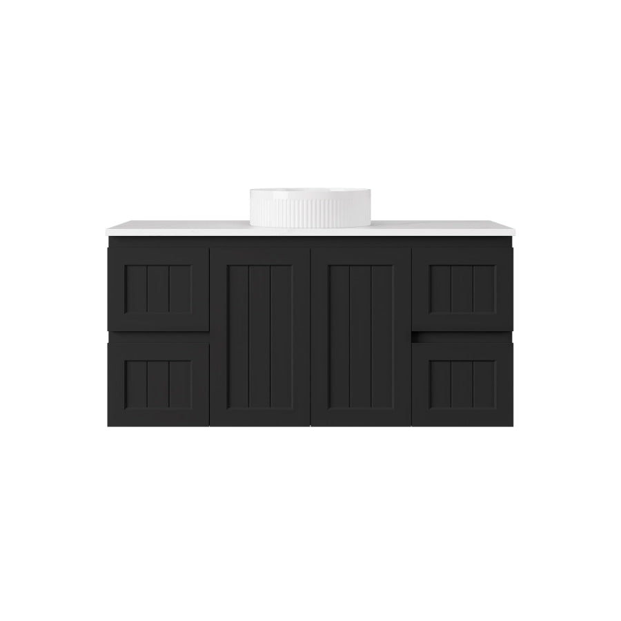 600-1500mm Lukka Archill Federation Wall Hung Vanity PVC Board Matt White/Black Linear Surface