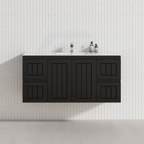 600-1500mm Lukka Archill Federation Wall Hung Vanity PVC Board Matt White/Black Linear Surface