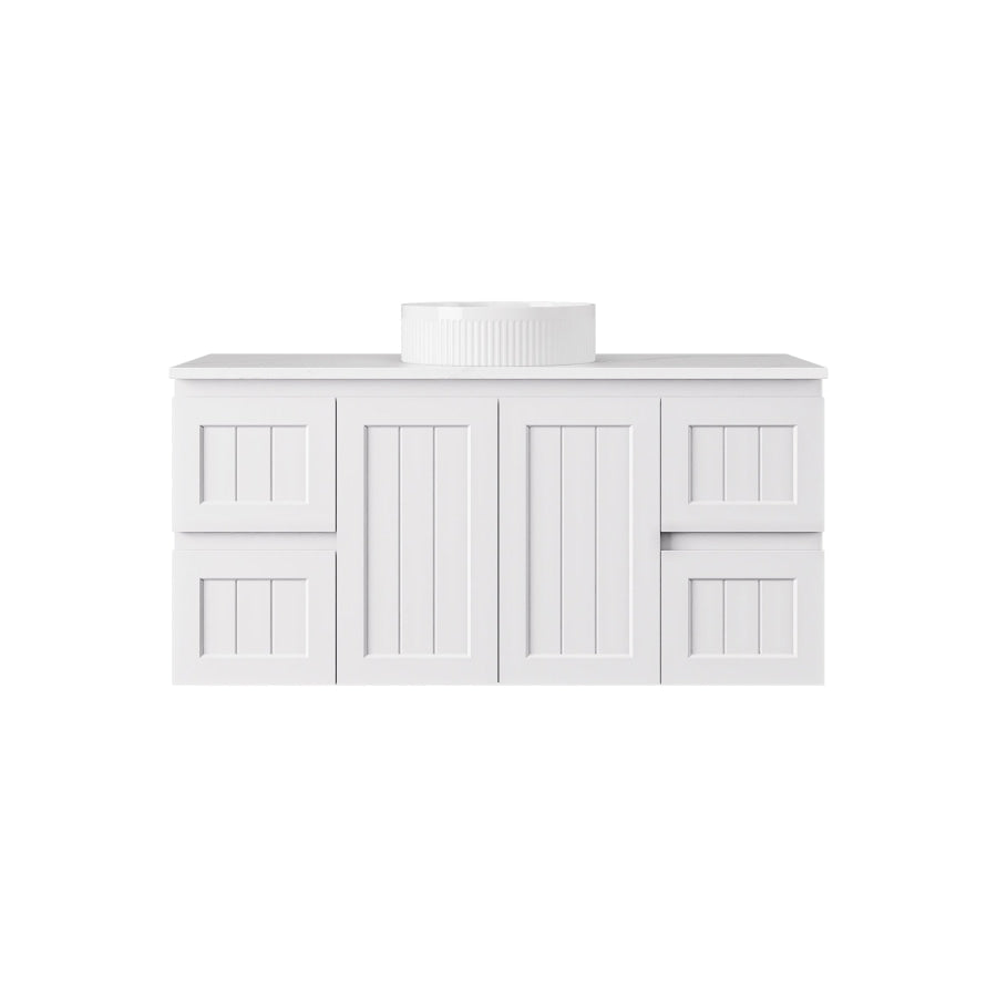 600-1500mm Lukka Archill Federation Wall Hung Vanity PVC Board Matt White/Black Linear Surface
