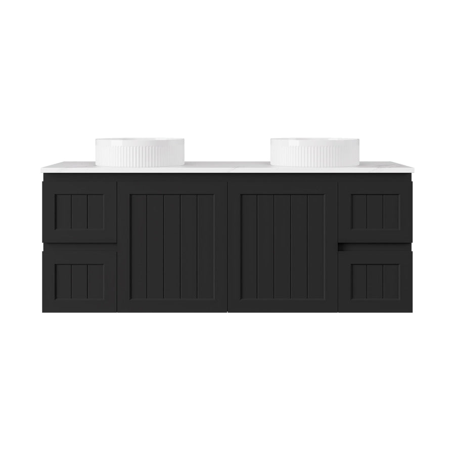 600-1500mm Lukka Archill Federation Wall Hung Vanity PVC Board Matt White/Black Linear Surface