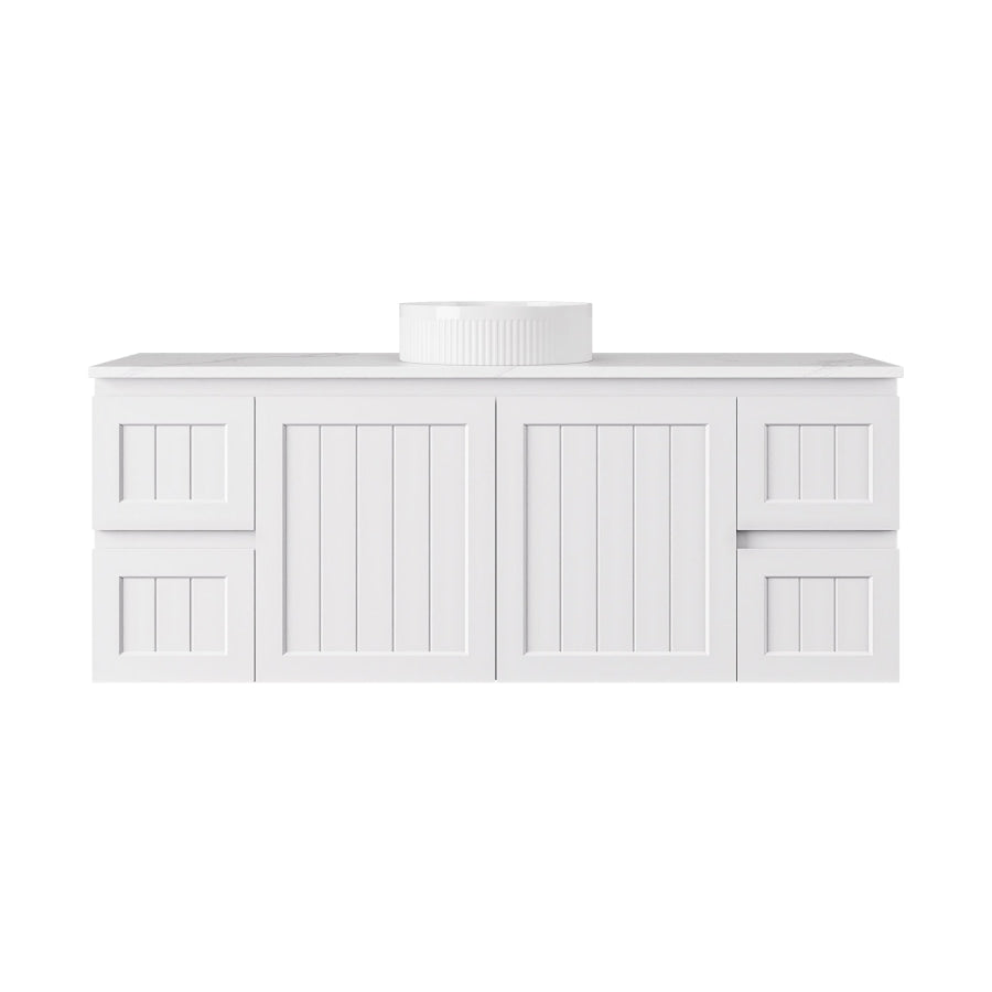 600-1500mm Lukka Archill Federation Wall Hung Vanity PVC Board Matt White/Black Linear Surface