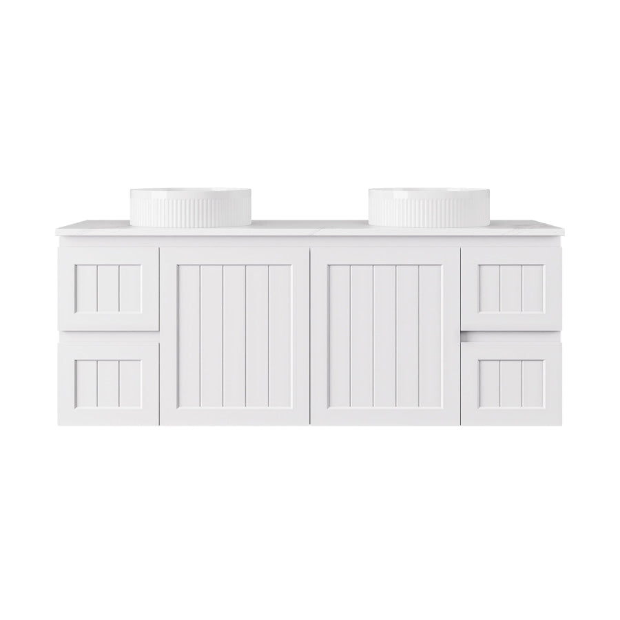 600-1500mm Lukka Archill Federation Wall Hung Vanity PVC Board Matt White/Black Linear Surface