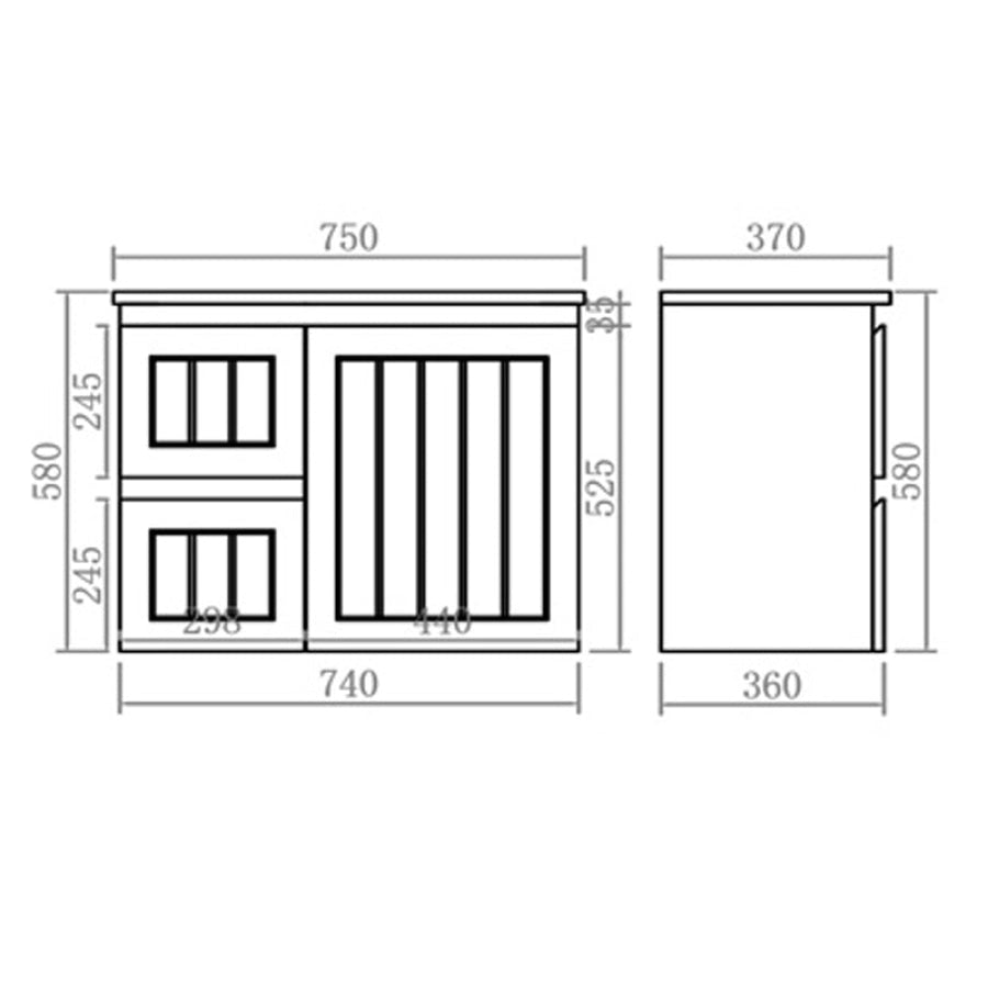 600-900mm Lukka Narrow Archill Federation Wall Hung Vanity PVC Board Matt White/Black Linear Surface Cabinet ONLY & Ceramic Top Available
