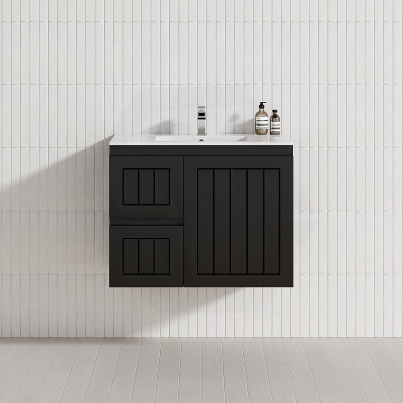 600-900mm Lukka Narrow Archill Federation Wall Hung Vanity PVC Board Matt White/Black Linear Surface Cabinet ONLY & Ceramic Top Available