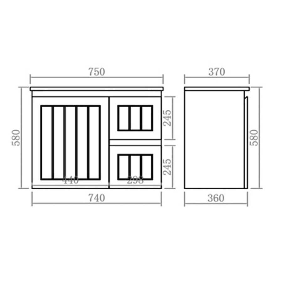 600-900mm Lukka Narrow Archill Federation Wall Hung Vanity PVC Board Matt White/Black Linear Surface Cabinet ONLY & Ceramic Top Available