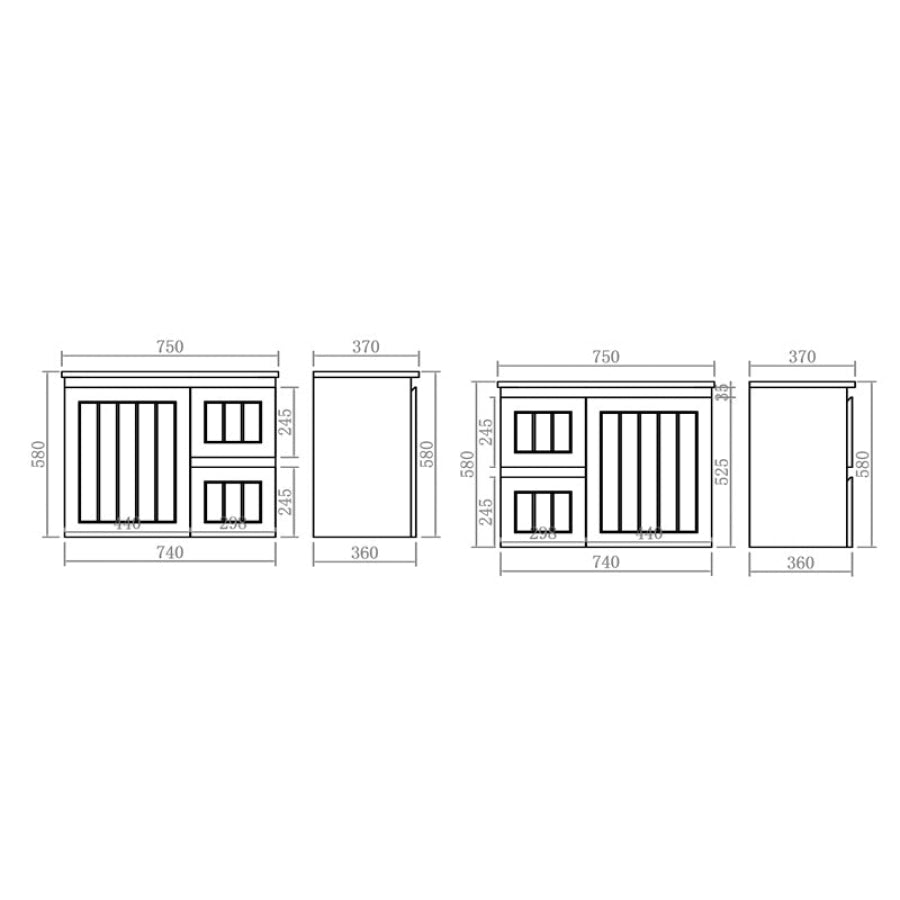 600-900mm Lukka Narrow Archill Federation Wall Hung Vanity PVC Board Matt White/Black Linear Surface Cabinet ONLY & Ceramic Top Available