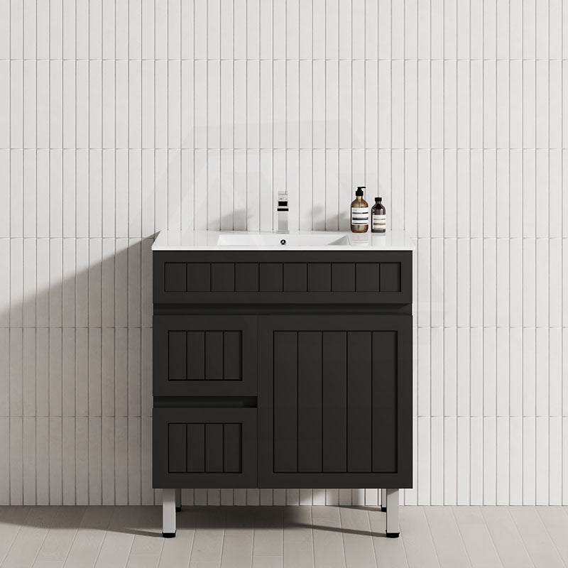 Lukka 750mm Archill Freestanding With Legs Vanity PVC Board Matt Black Linear Surface Left Hand Drawers