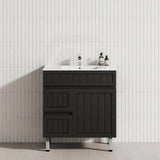 Lukka 750mm Archill Freestanding With Legs Vanity PVC Board Matt Black Linear Surface Left Hand Drawers