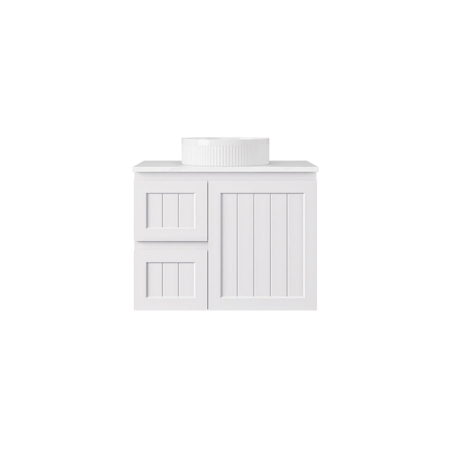 600-1500mm Lukka Archill Federation Wall Hung Vanity PVC Board Matt White/Black Linear Surface