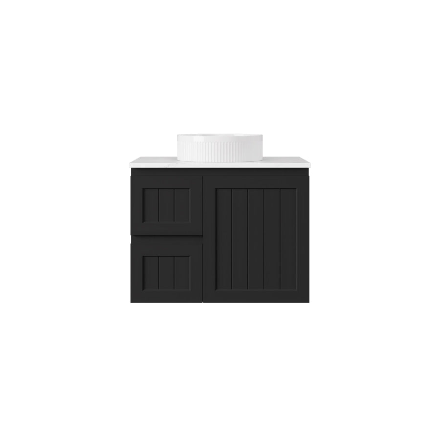 600-1500mm Lukka Archill Federation Wall Hung Vanity PVC Board Matt White/Black Linear Surface