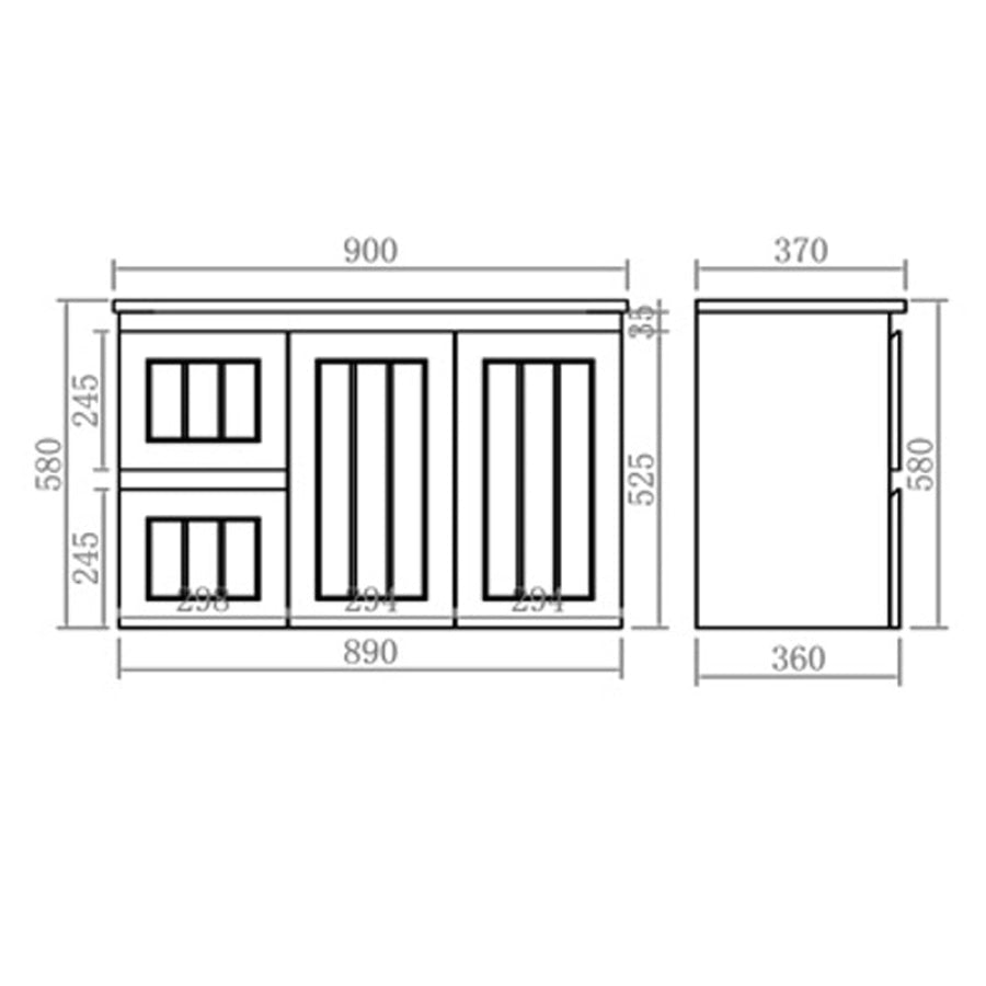 600-900mm Lukka Narrow Archill Federation Wall Hung Vanity PVC Board Matt White/Black Linear Surface Cabinet ONLY & Ceramic Top Available