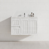 600-900mm Lukka Narrow Archill Federation Wall Hung Vanity PVC Board Matt White/Black Linear Surface Cabinet ONLY & Ceramic Top Available