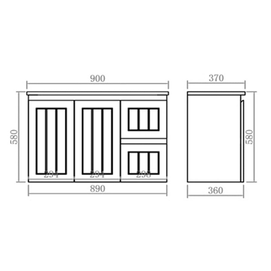 600-900mm Lukka Narrow Archill Federation Wall Hung Vanity PVC Board Matt White/Black Linear Surface Cabinet ONLY & Ceramic Top Available