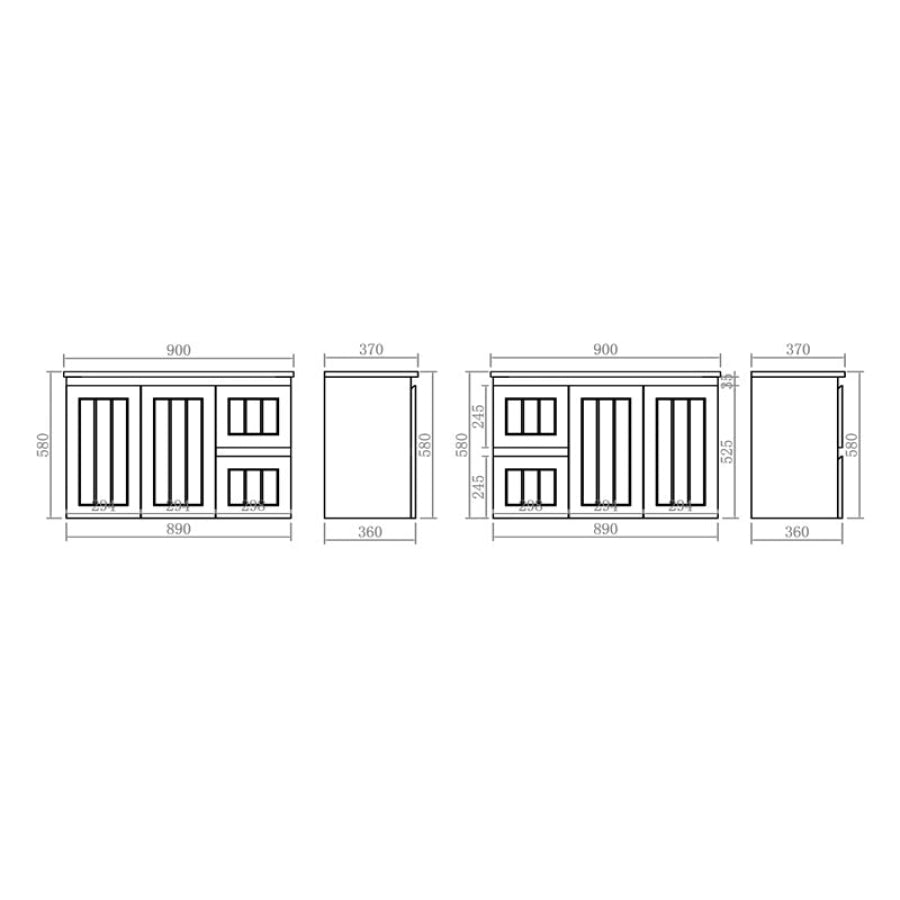 600-900mm Lukka Narrow Archill Federation Wall Hung Vanity PVC Board Matt White/Black Linear Surface Cabinet ONLY & Ceramic Top Available