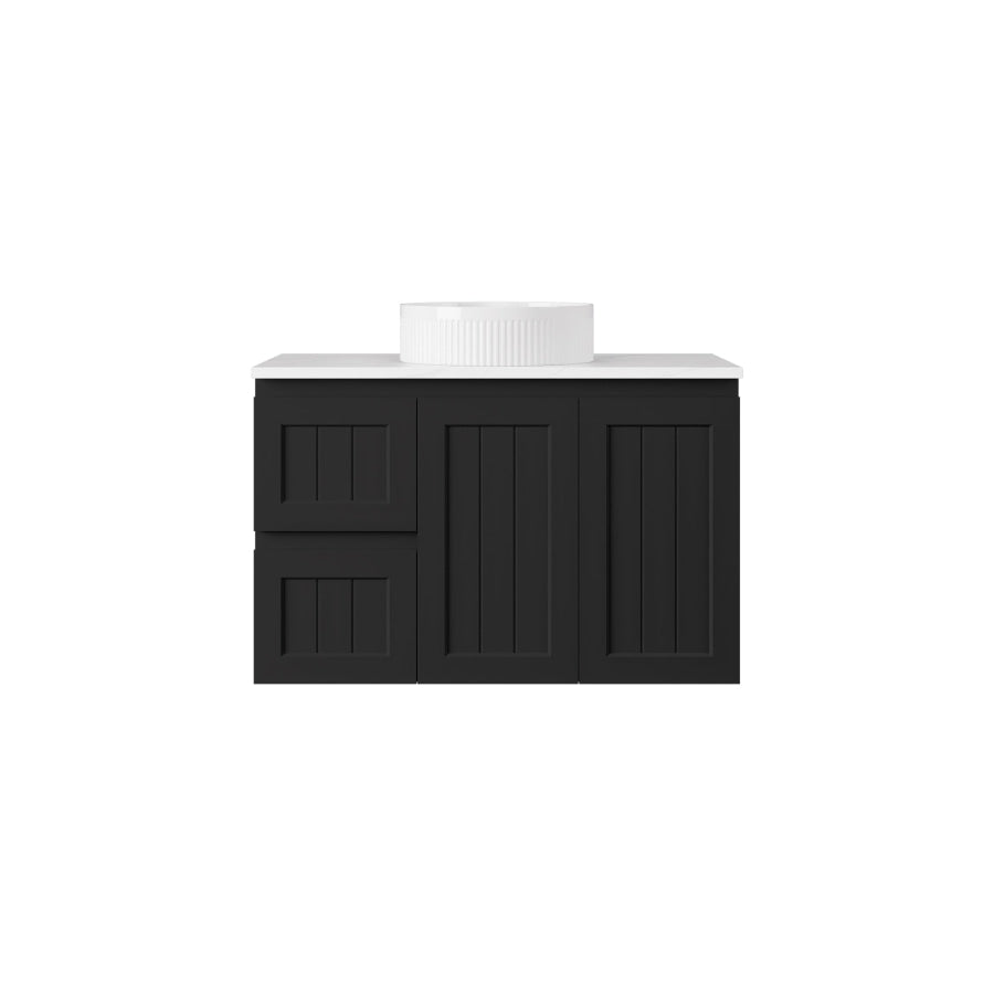 600-1500mm Lukka Archill Federation Wall Hung Vanity PVC Board Matt White/Black Linear Surface