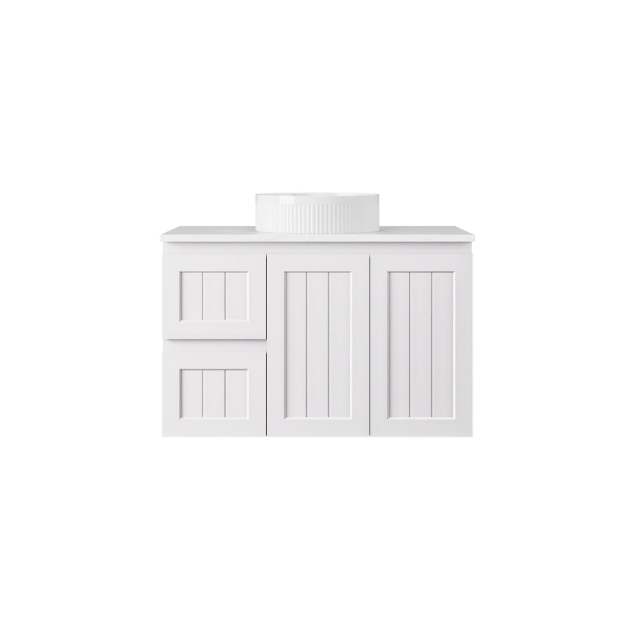 600-1500mm Lukka Archill Federation Wall Hung Vanity PVC Board Matt White/Black Linear Surface
