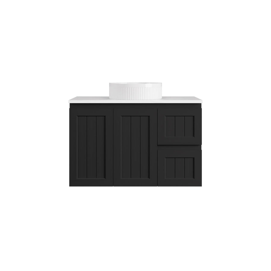 600-1500mm Lukka Archill Federation Wall Hung Vanity PVC Board Matt White/Black Linear Surface