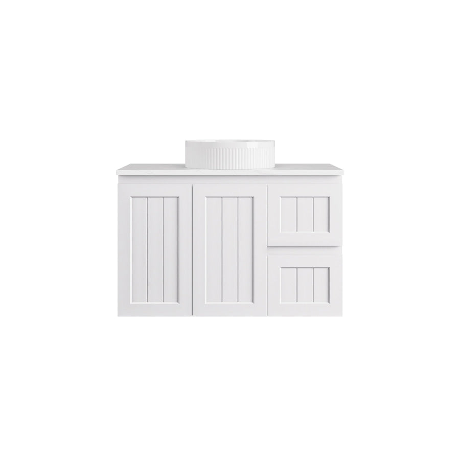 600-1500mm Lukka Archill Federation Wall Hung Vanity PVC Board Matt White/Black Linear Surface