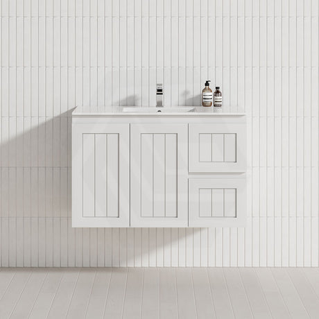 600-1500mm Lukka Archill Federation Wall Hung Vanity PVC Board Matt White/Black Linear Surface