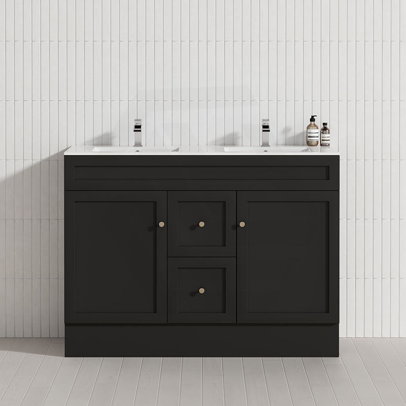 1200mm Lukka Harold Federation Matt White/Black PVC Freestanding Vanity with Legs/Kickboard